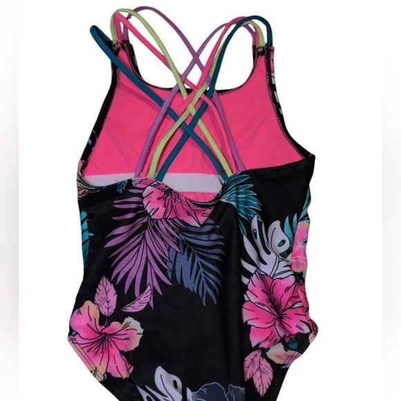 2/$20 Black Floral Swimsuit And Bucket Hat - Picture 2 of 4